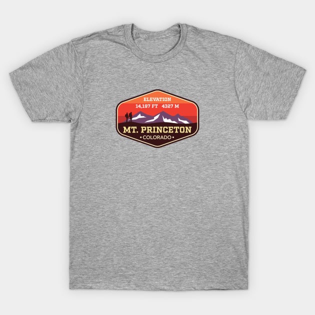 Mt Princeton Colorado 14ers Mountain Climbing Badge T-Shirt by TGKelly